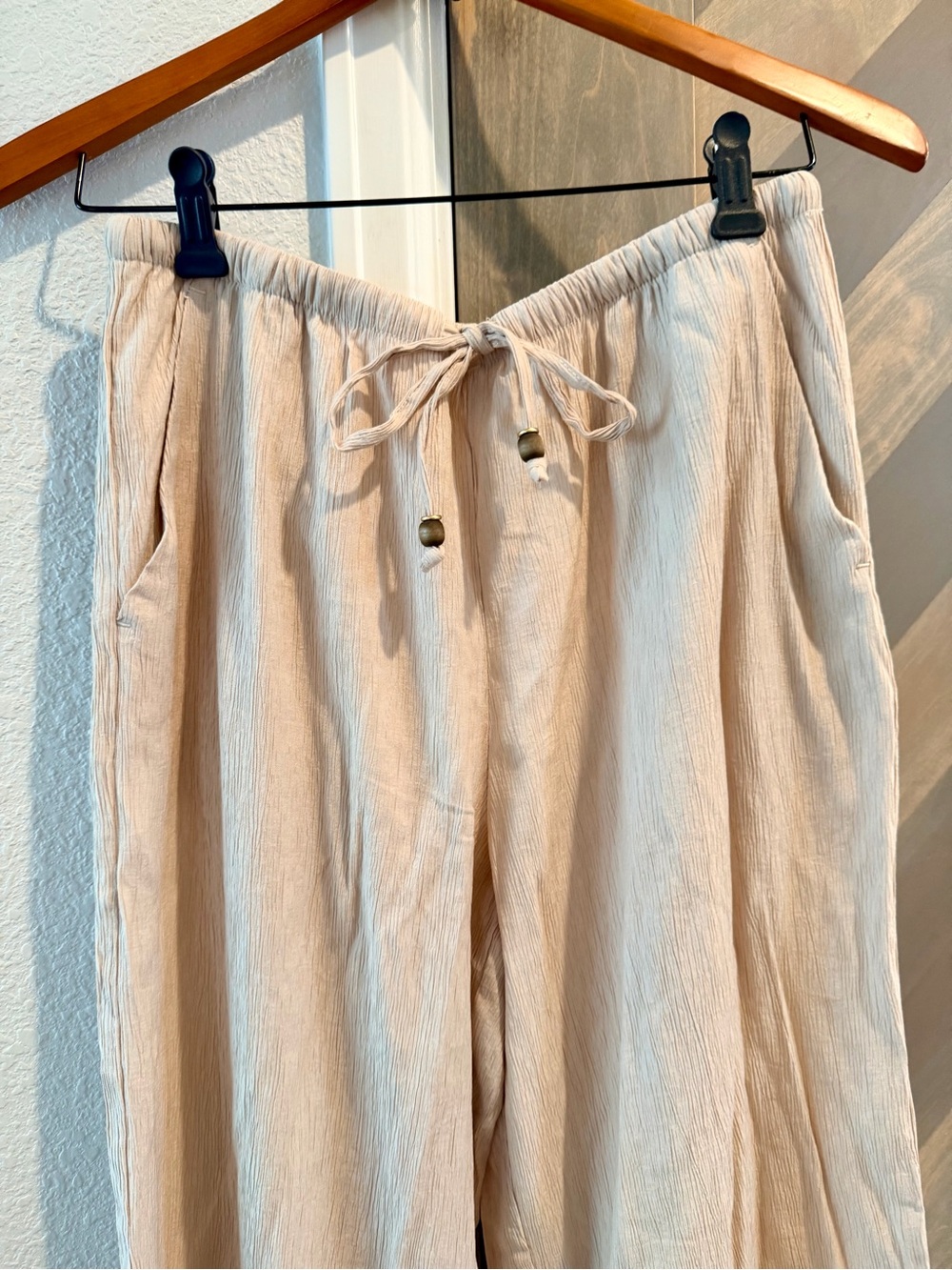 NWT Zara - Light Cream Drawstring crinkled -Style Lounge Pants - Brand: